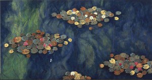 Hiramatsu Reiji: Symphonie des Wassers, der Bäume und der Seerosen (Symphonie d'eau, d'arbres Symphony of Water, Trees and Water Lilies), 2011. Nihonga, Paar Stellschirme zu vier Panelen, je 180 Giverny, musée des impressionnismes, inv. MDIG 2013.1.4. © Hiramatsu Reiji. © Giverny, musée des